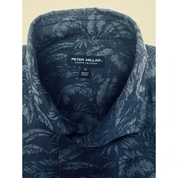 NWT Peter Millar MARIUS Crown Crafted S/S Casual Sport Shirt IND Blue LARGE $200 - Picture 5 of 12